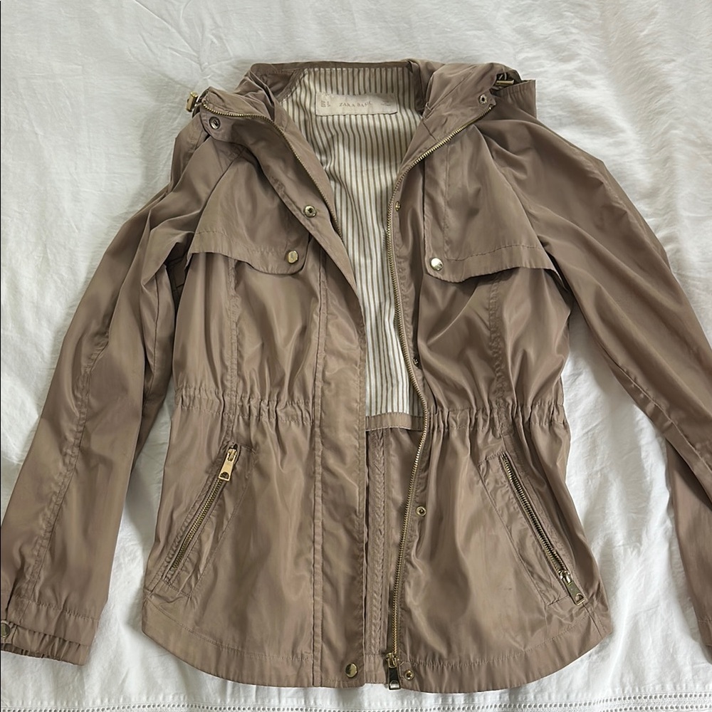 Women's Zara Basic Lightweight Hooded Tan Utility Jacket
